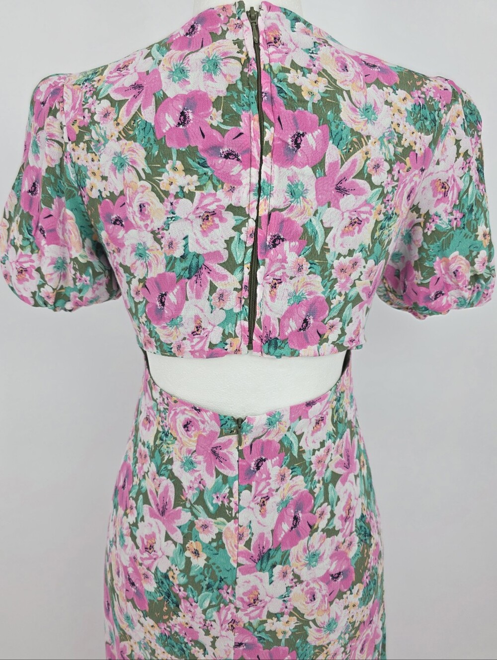 ASTR The Label Floral Cutout Maxi Dress Puff Sleeve Sweetheart Neck Size Small - Picture 6 of 13